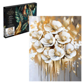 Картина по номерам с поталью БЕЛЫЕ ЦВЕТЫ (40х50 см, 23 цвета, с акриловыми красками и кистями, поталь: шампань, картонная коробка) купить