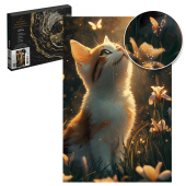 Картина по номерам с кристаллами КОТЕНОК И БАБОЧКИ (30х40 см, 20 цветов, с акриловыми красками и кистями, картонная коробка с ручкой) купить