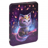 Пенал-органайзер для пишущих принадлежностей школьный ВОЛШЕБНЫЙ КОТ (без наполнения, 23,5x17,5x2 см, металл, полноцветная печать, ПЭТ-пакет). купить