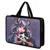 Папка для школьных тетрадей пластиковая ДЕВУШКА С ПАНДОЙ (полипропилен, 500 мкм, формат А4, 34х25х9.5 см, 1 отделение, с ручками) купить