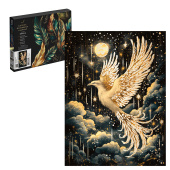 Картина по номерам с поталью ЗОЛОТАЯ ПТИЦА (30х40 см, 17 цветов, с акриловыми красками и кистями, черный холст, поталь: жемчужное золото, коробка) купить