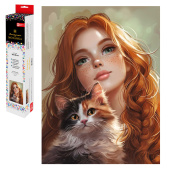 Алмазная мозаика РЫЖЕНЬКАЯ С КОШЕЧКОЙ (30*40 см, 31 цветов страз, картонная коробка) купить