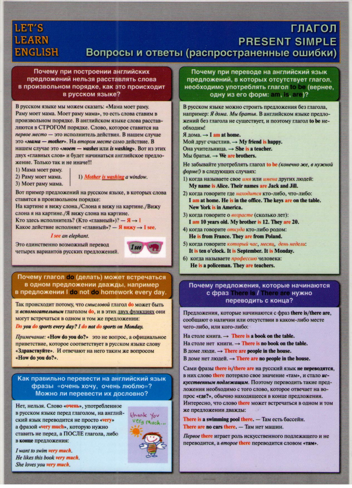Английский язык. Глагол. PRESENT SIMPLE. Вопросы и ответы (распространенные ошибки) купить