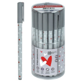 Набор ручек шариковых СЕРДЕЧКИ НА СЕРОМ (ПВХ тубус, 30 шт., неавтоматические, цвет чернил - синий) купить